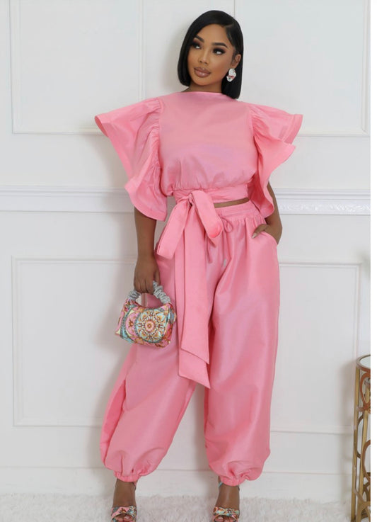 Pink Puff Pants Set