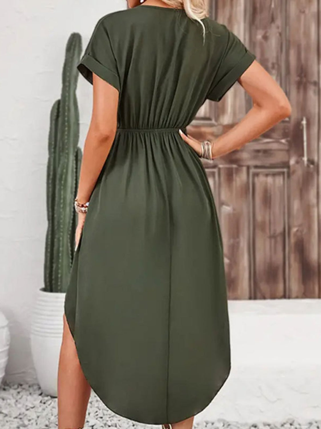 Tied Surplice Short Sleeve Dress