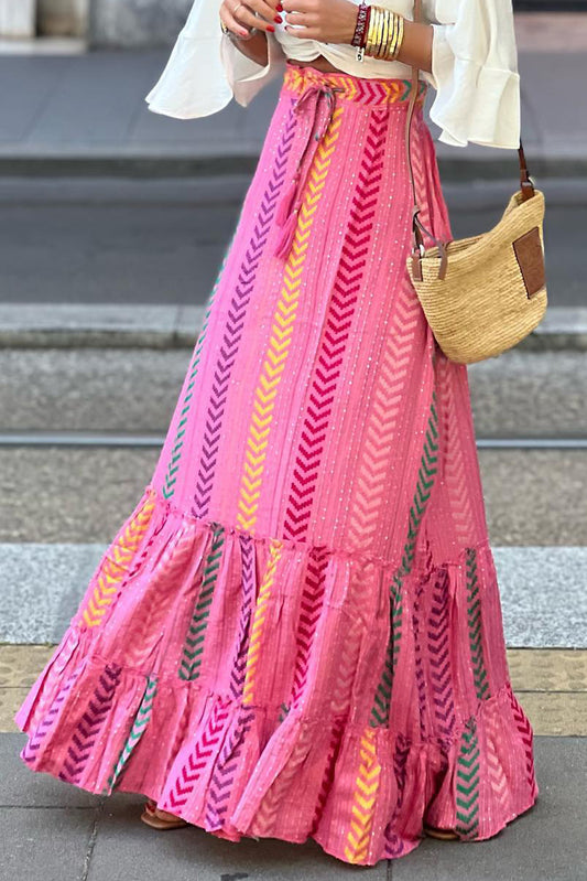 Drawstring Geometric High Waist Skirt