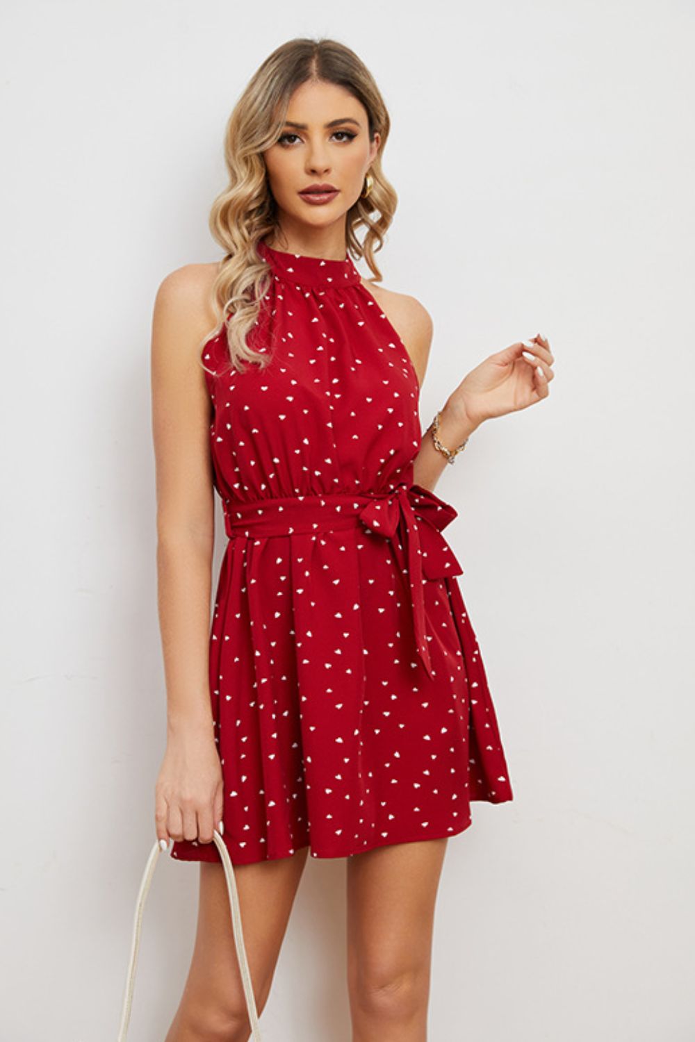 Printed Tie Waist Mini Dress